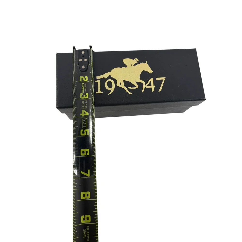 1947 Equestrian Horse Racing Storage Box Black Gold Faux Leather Excellent OS